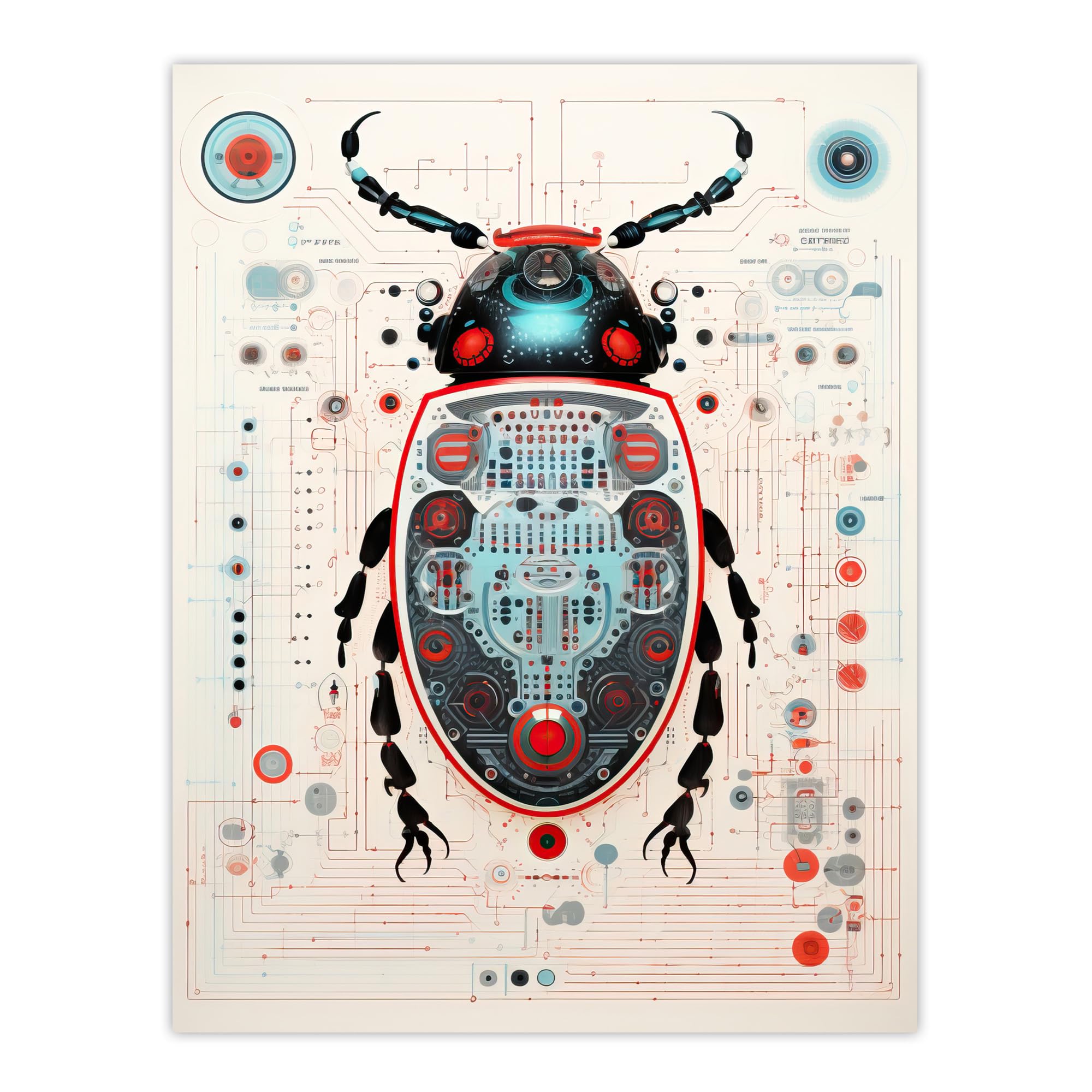 Artery8 Dung Beetle Robot Hybrid Secret Military Schematic Blueprint Futuristic Complex Arcane Manuscript Gift For Him Man Cave Extra Large XL Wall Art Poster Print