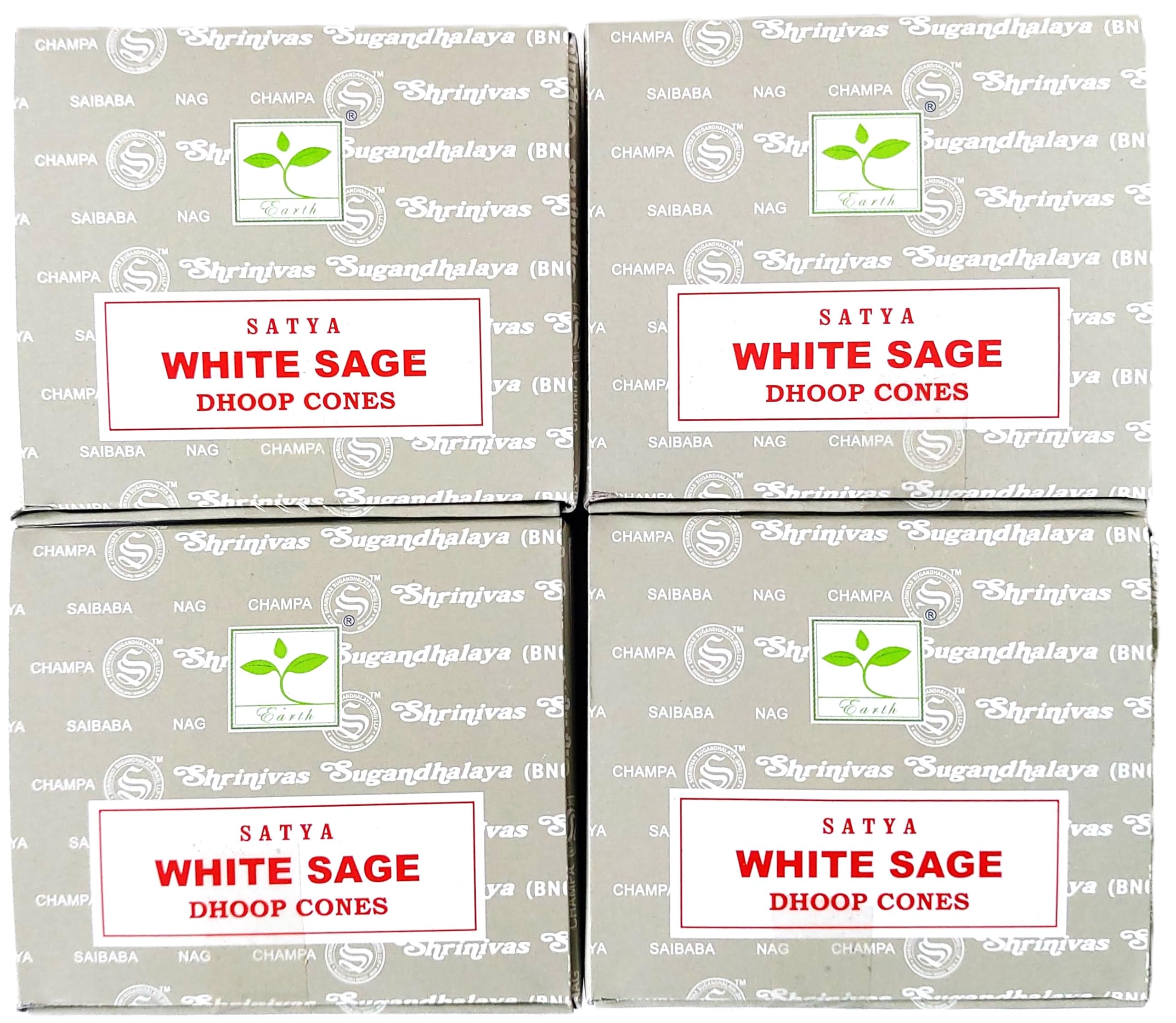 Satya Nag Champa Incense Cones, White Sage Scent, 4 Packs of 12 Cones in each pack (4, White Sage)