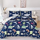 RYNGHIPY Kids Bedding Set for Full Bed Reversible Ocean Animals Print Comforter Set for Boys Girls Easy-Wash Super Soft Microfiber Bed Set (Navy Ocean,Full)