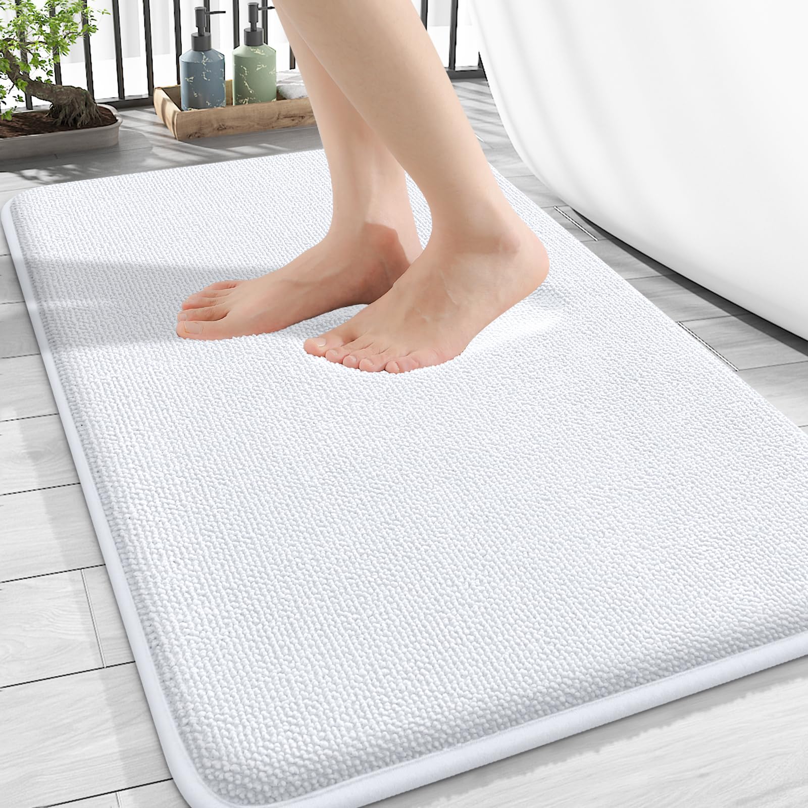 Photo 1 of OLANLY Thick Memory Foam Bath Mat Rug 30x20, Extra Soft Absorbent Bathroom Rug, Quick Dry Bath Mats, Non-Slip, Machine Washable Carpet for Bathroom, Tub and Shower, Home Decor Accessories, White
