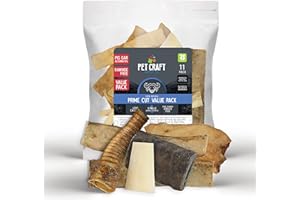 Pet Craft Supply Pure Natural Grass Fed Grain Free Water Buffalo Variety Pack of 11 Durable Tough Dog Chew for Aggressive Chewers and Puppies, Black