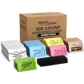 WorkBrew Sweetener Packets Variety Pack with Stirrers, 200 Count, Individually Wrapped Coffee Sweeteners, Stevia, Cane Sugar, Raw Sugar, Sucralose, Aspartame, Saccharin; Kosher Certified, Made in USA.