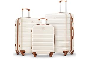 Suitour 3 Piece Luggage Sets, Hardshell Suitcase Set with Spinner Wheels 20 24 28inch Travel Sets(Beige Tan)