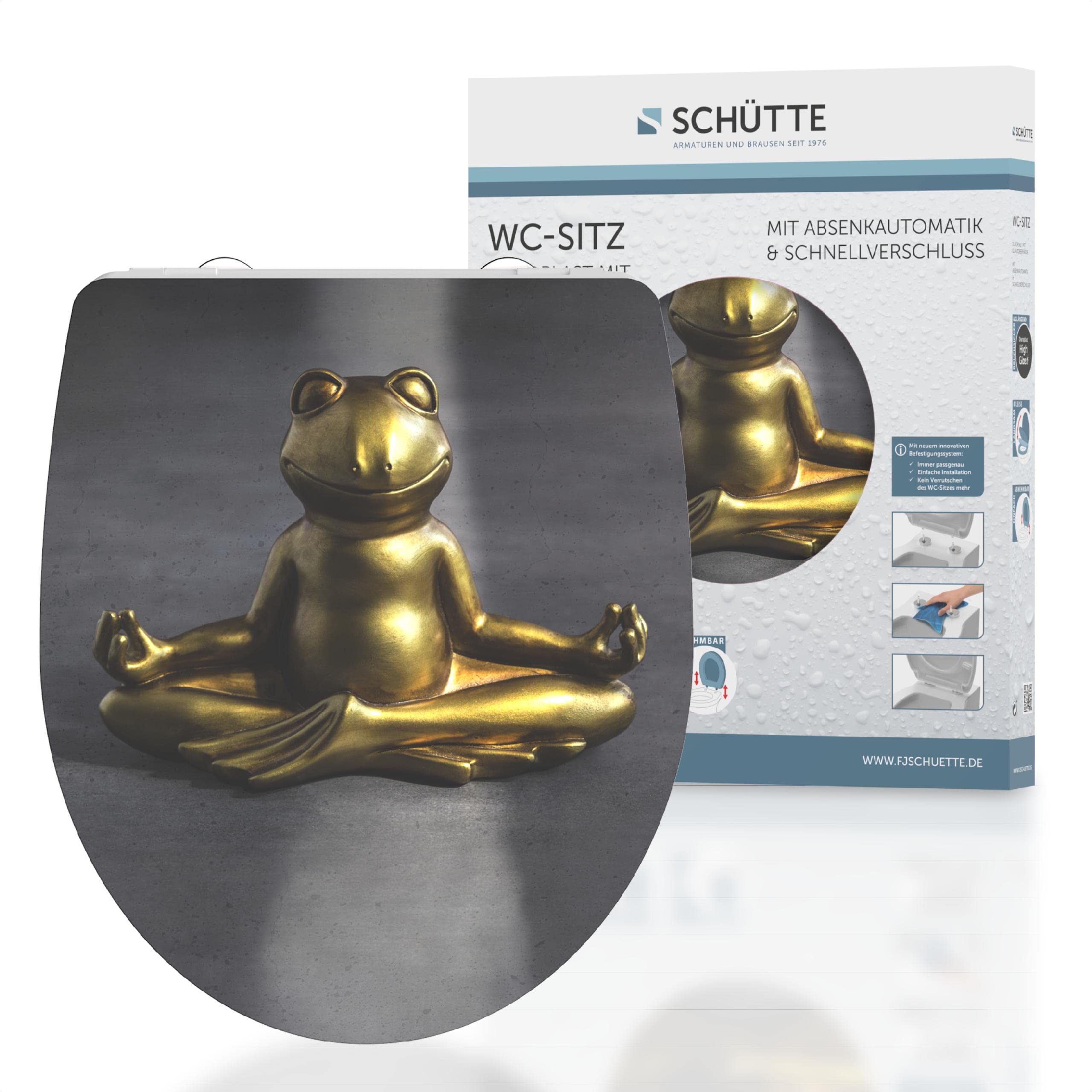 Schütte Duroplast HG Relaxing Frog 82581 Toilet Seat with Soft-Close Mechanism, Quick Release for Easy Cleaning, Maximum Load of The Toilet Seat 150 kg, Frog Motif
