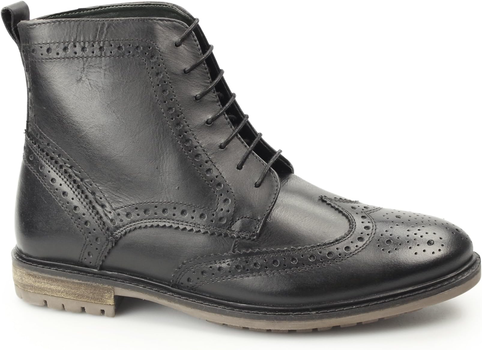Silver Street London Gerrard Mens Leather Brogue Derby Boots Black