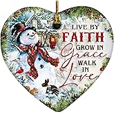 Sportyzen 2025 Christmas Ornament - Inspirational Snowman Ceramic Ornament - Live by Faith, Grow in Grace, Walk in Love, Keepsake for Faithful Celebrations, for Family, Friends