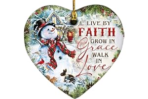 Sportyzen 2025 Christmas Ornament - Inspirational Snowman Ceramic Ornament - Live by Faith, Grow in Grace, Walk in Love, Keepsake for Faithful Celebrations, for Family, Friends