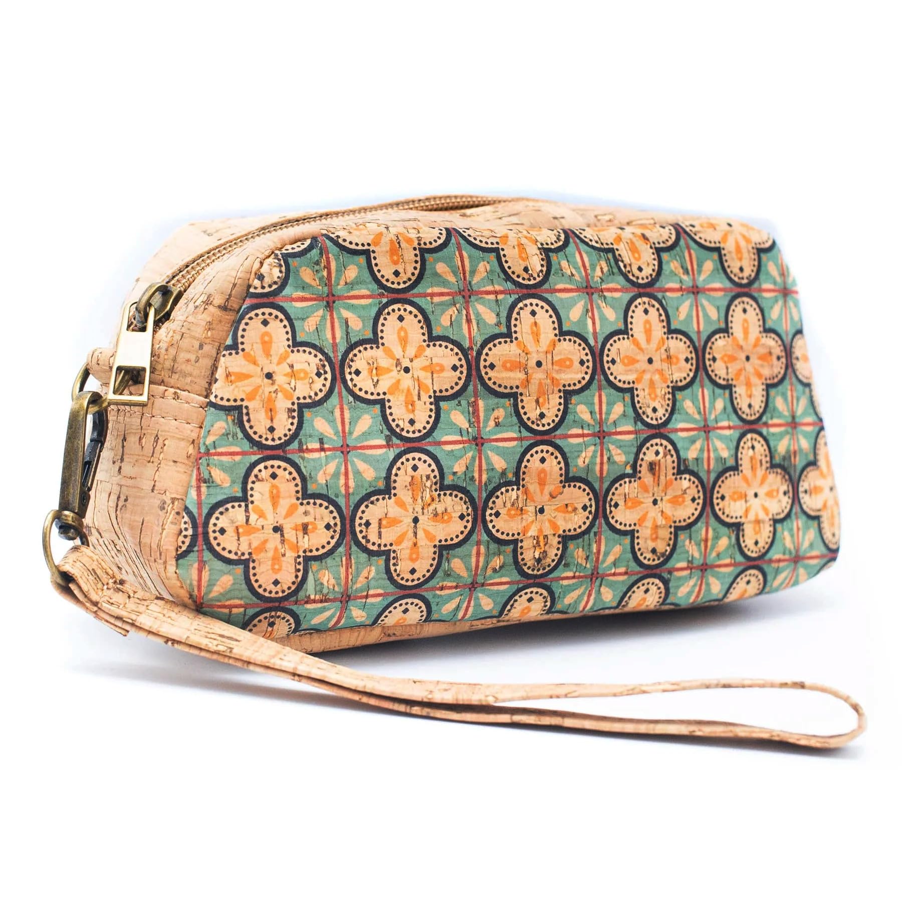 DeCarbonize Cork Pencil Case Vegan Leather Sustainable Pencil Case Pencil Bag School Pencil Case for Students, brown, standard size, Azulejos Light Blue