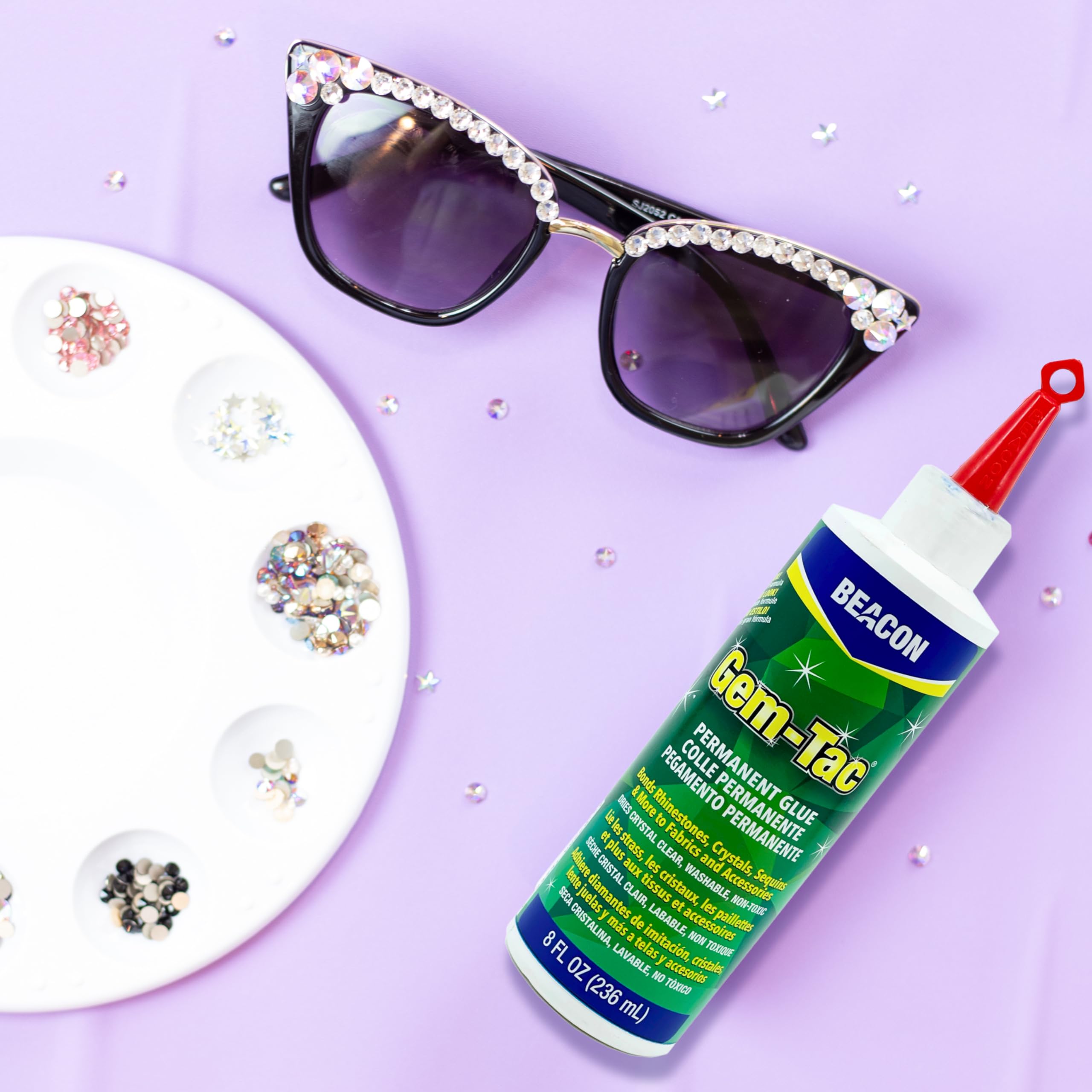 BEACON Gem-Tac Premium Quality Adhesive for Securely Bonding Rhinestones and Gems - Water-Based, UVA Resistant, 4-Ounce