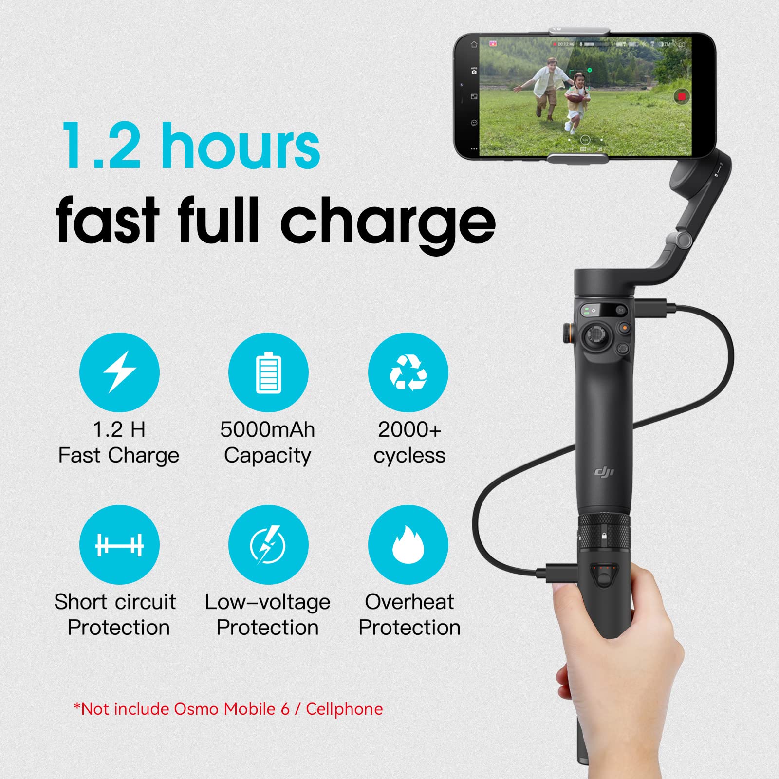 Smatree Portable Power Stick(Power Bank) Compatible for DJI Osmo Mobile 7/6, Extension Rod with 5000mah Battery Compatible for Osmo Mobile 7/6(Osmo Mobile 7/6 is Not Included)