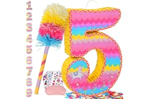 PARDECOR Number 5 Pinata for Birthday Party Decorations, Unicorn Mermaid Theme Pink Piñata Games Toy (5th)