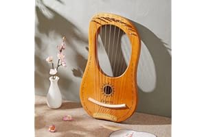 Ladyacces Lyre Harp, 10 Metal Strings Bone Saddle Mahogany Lyre Harp with Tunning Wrench,Extract Strings,Picks,Manual and Gig Bag LC-10