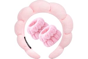 Zkptops Spa Headband for Washing Face Wristband Sponge Makeup Skincare Headband Terry Cloth Bubble Soft Get Ready Hairband for Women Girl Puffy Padded Headwear Non Slip Thick Hair Accessory(Pink)