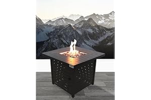 Living Source International Propane Gas Outdoor Fire Pit Table - 25"x30" Striped Steel, Rust-Resistant, Sturdy, Black