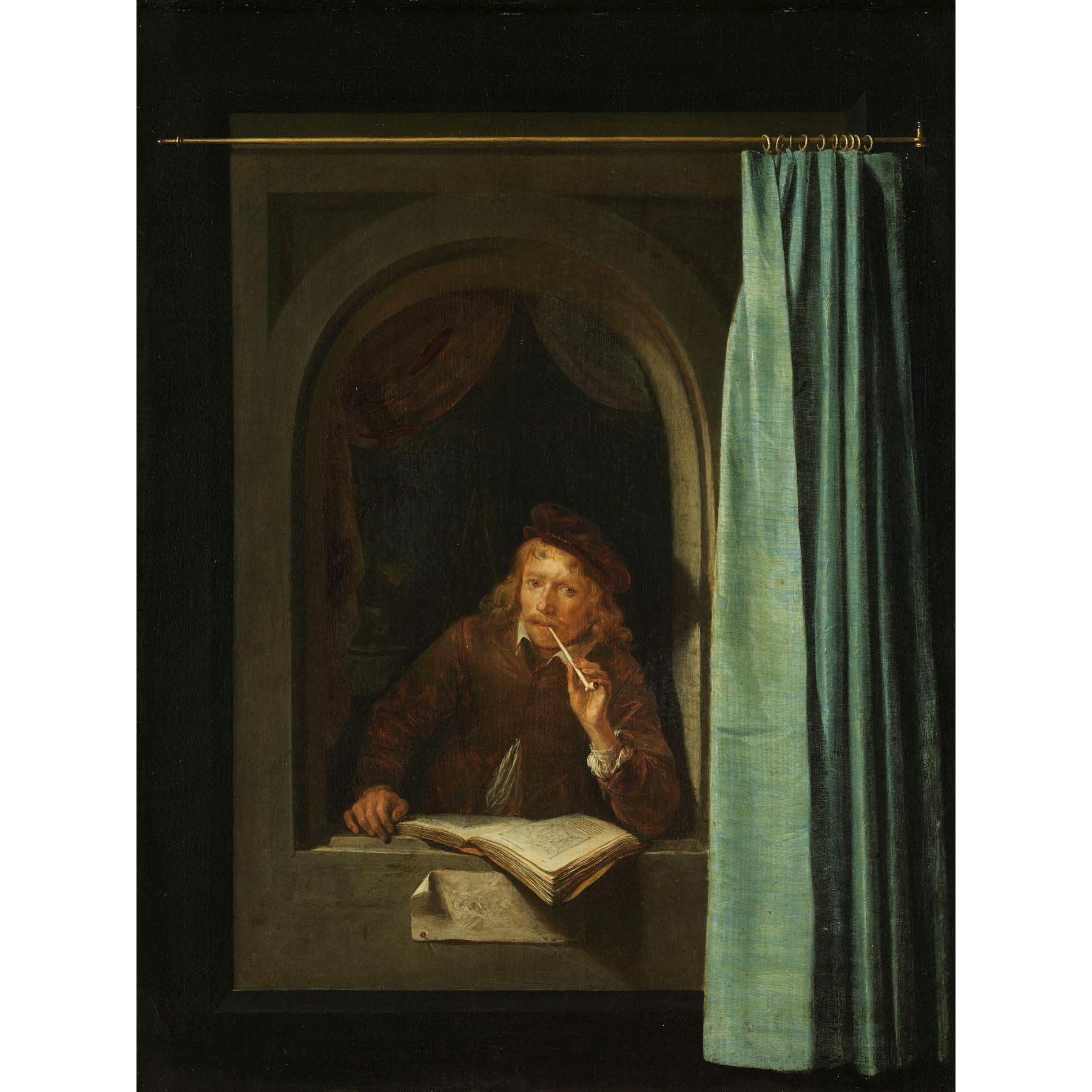 Artery8 Gerard Dou Man Smoking A Pipe Painting Large Wall Art Poster Print Thick Paper 18X24 Inch