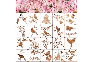 OUTUS 20 Pieces Stencils for Painting Reusable Animal Plant Music Stencil Spring Summer Fall Winter Stencil Template, DIY Stencils for Painting on Wood Canvas Christmas Decor (Bird Style)