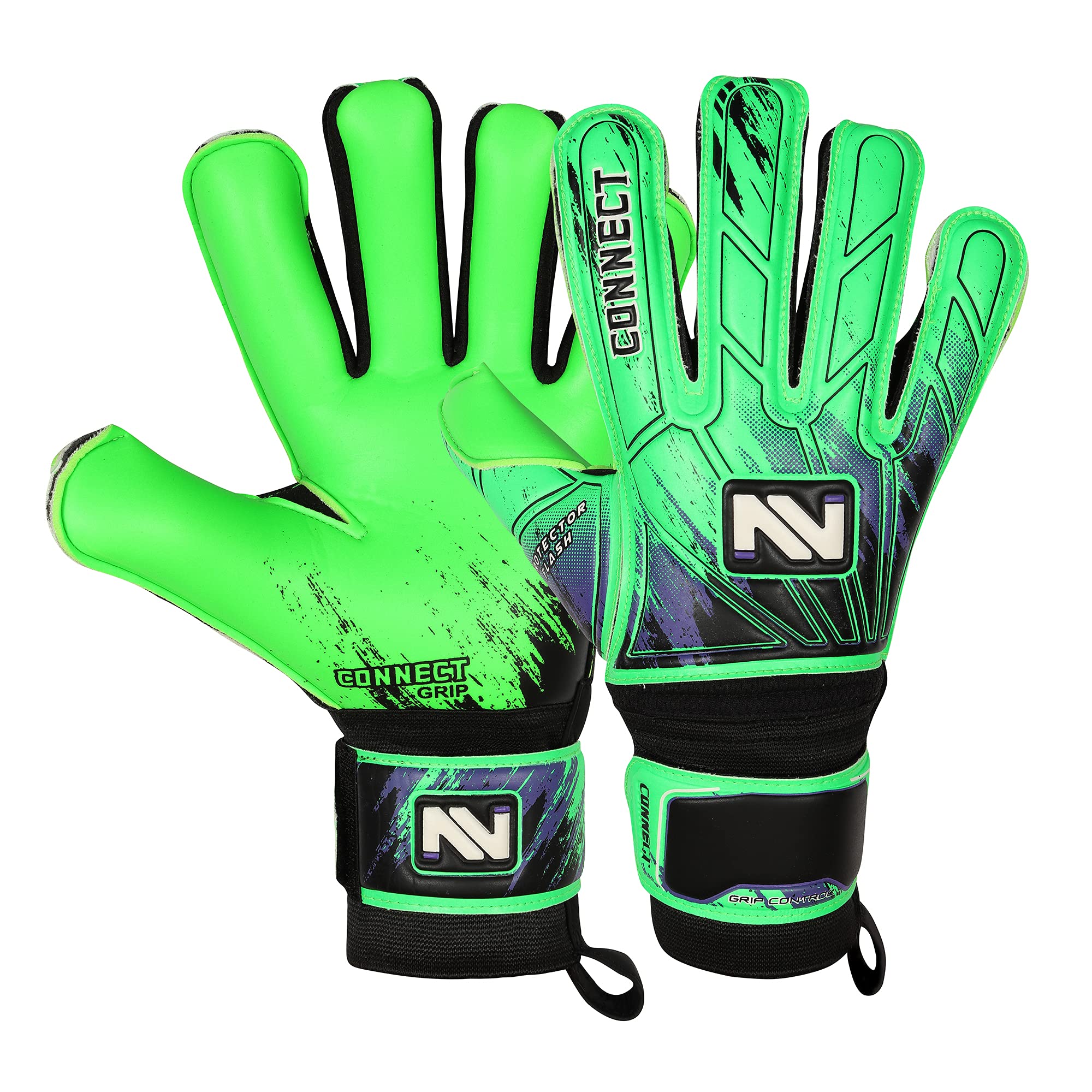 CONNECT Goalkeeper Gloves – 4mm Latex Pro-Grade Grip & Finger Support | Kids, Youth & Adult Goalie Gloves | Durable Football Gloves for Goalkeepers | Comfortable & Secure Fit (Flourcent Green, 4)