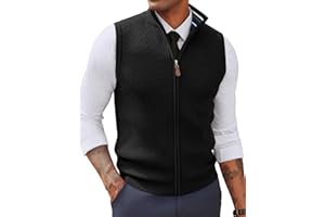 PJ PAUL JONES Men's Sweater Vests Slim Fit Twill Textured Full Zip Sleeveless Vests Casual Outwear