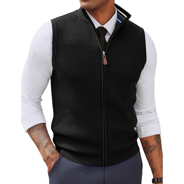 Chaleco De Punto Sin Mangas Para Hombre - Cuello En V, Color Sólido, Poliéster, Negro