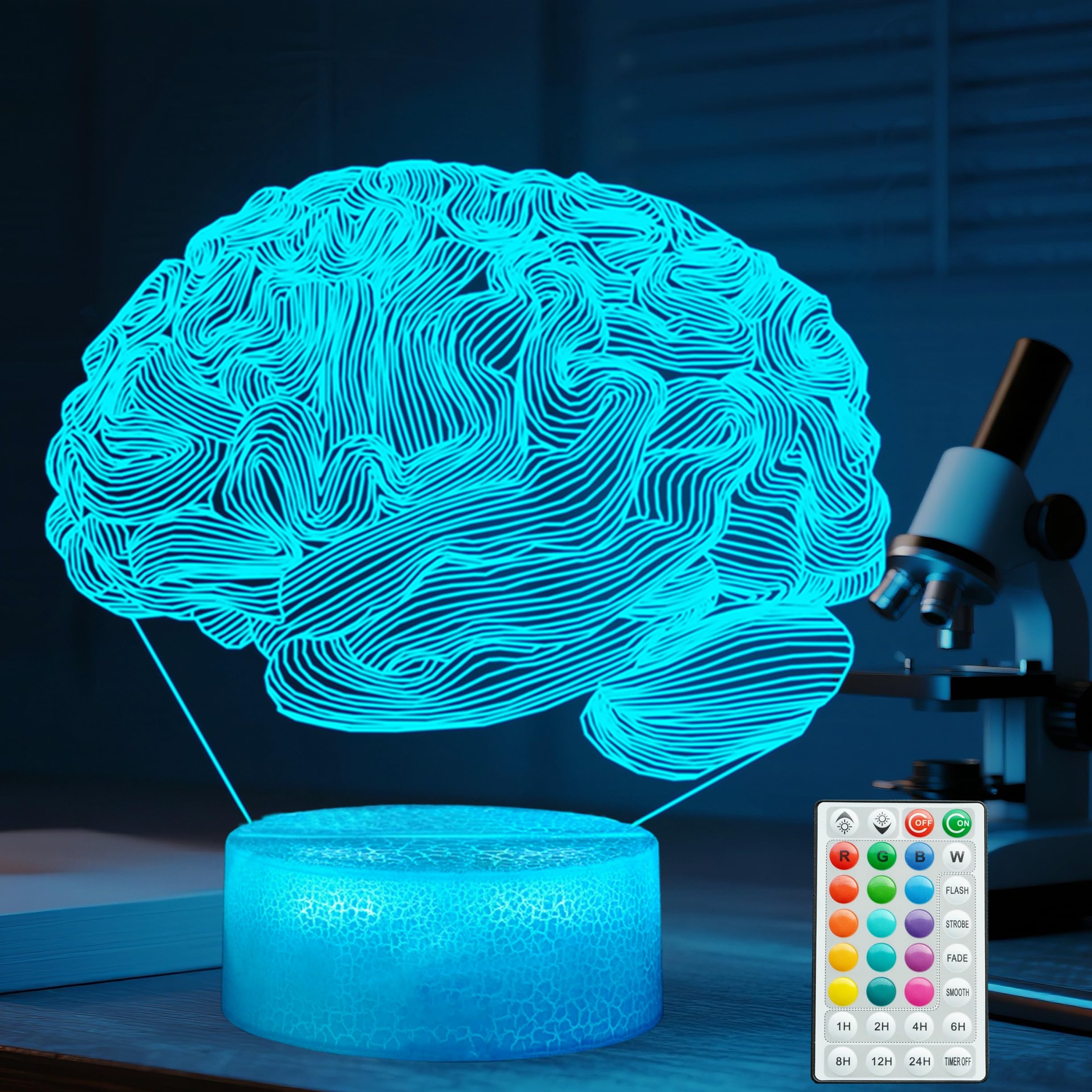 Photo 1 of POSSHE Neurology Gifts, 3D Brain Illusion Lamp, Night Light with16 Colors Changing, Remote Control, Timer, Dimmable, Kids Room Decoration, Xmas Brain Model Gifts