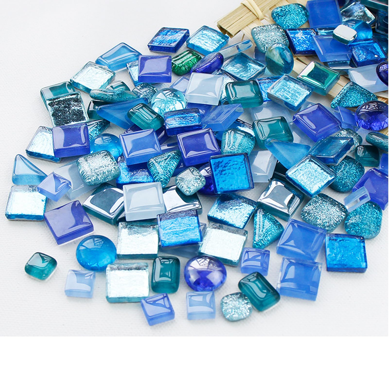 500 Grams Glass Mosaic Tiles, Irregular Crystal Mosaic Tiles for Crafts Bulk and Tiny Stepping Stone kit, Transparent Stained Glass Sheets for Handmade DIY Art Crafts and Home Decoration,Blue