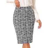Allegra K Tweed Skirt for Women's Office Work High Waist Split Bodycon Plaid Pencil Skirts