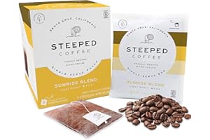 Steeped Coffee Single Serve Coffee Packets - Eco-friendly Individual Instant Coffee Tea Bags - Perfectly Brewed in Minutes, Just Add Water (Sunrise Blend Light Roast)(8 Count, Pack of 1)
