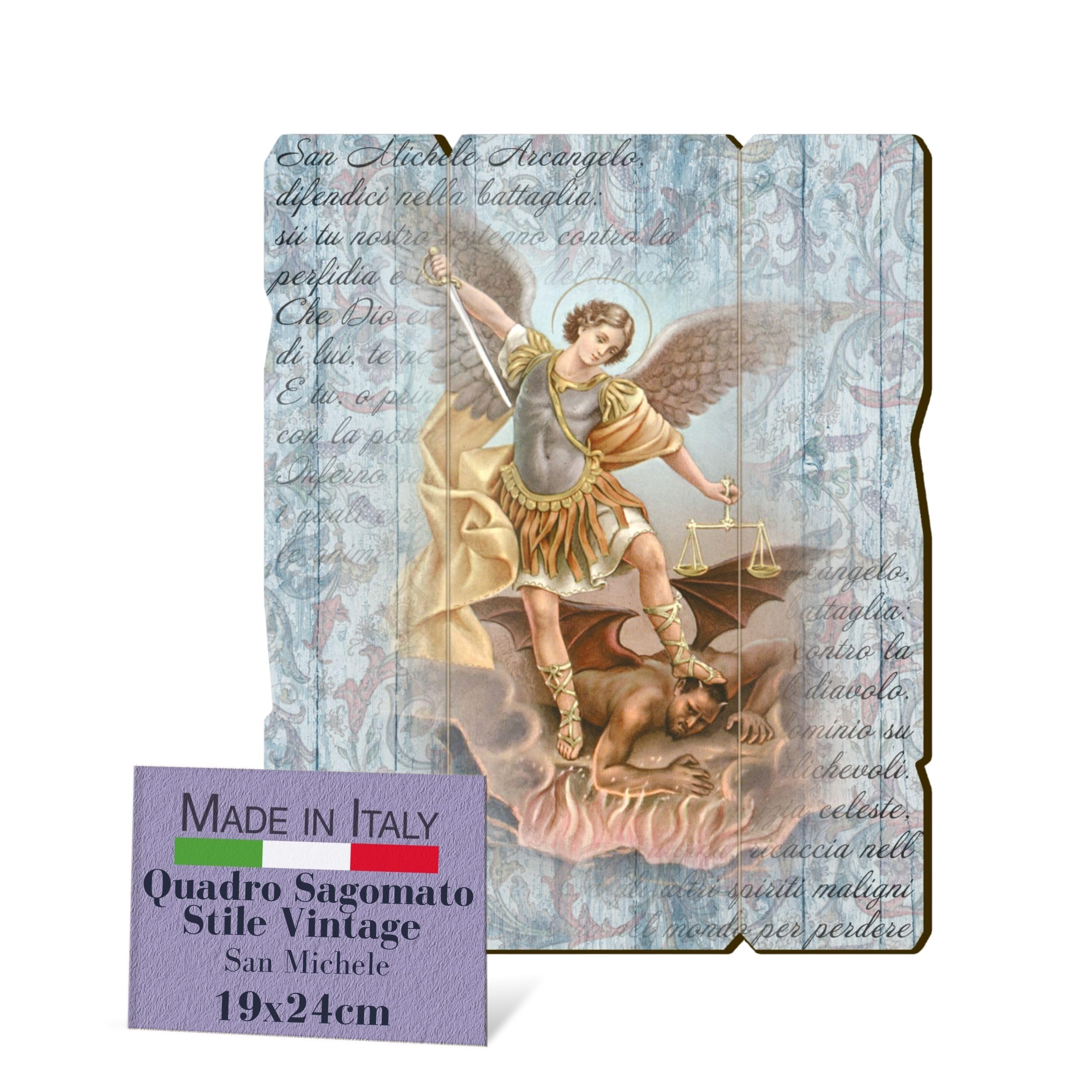 F.LLI BONELLA FRATELLI BONELLA - Vintage Shaped Saint Michael Picture - Poplar Wood Picture Thickness 8mm - Religious Bedroom Picture 19x24 cm - 100% Made in Italy — image 1