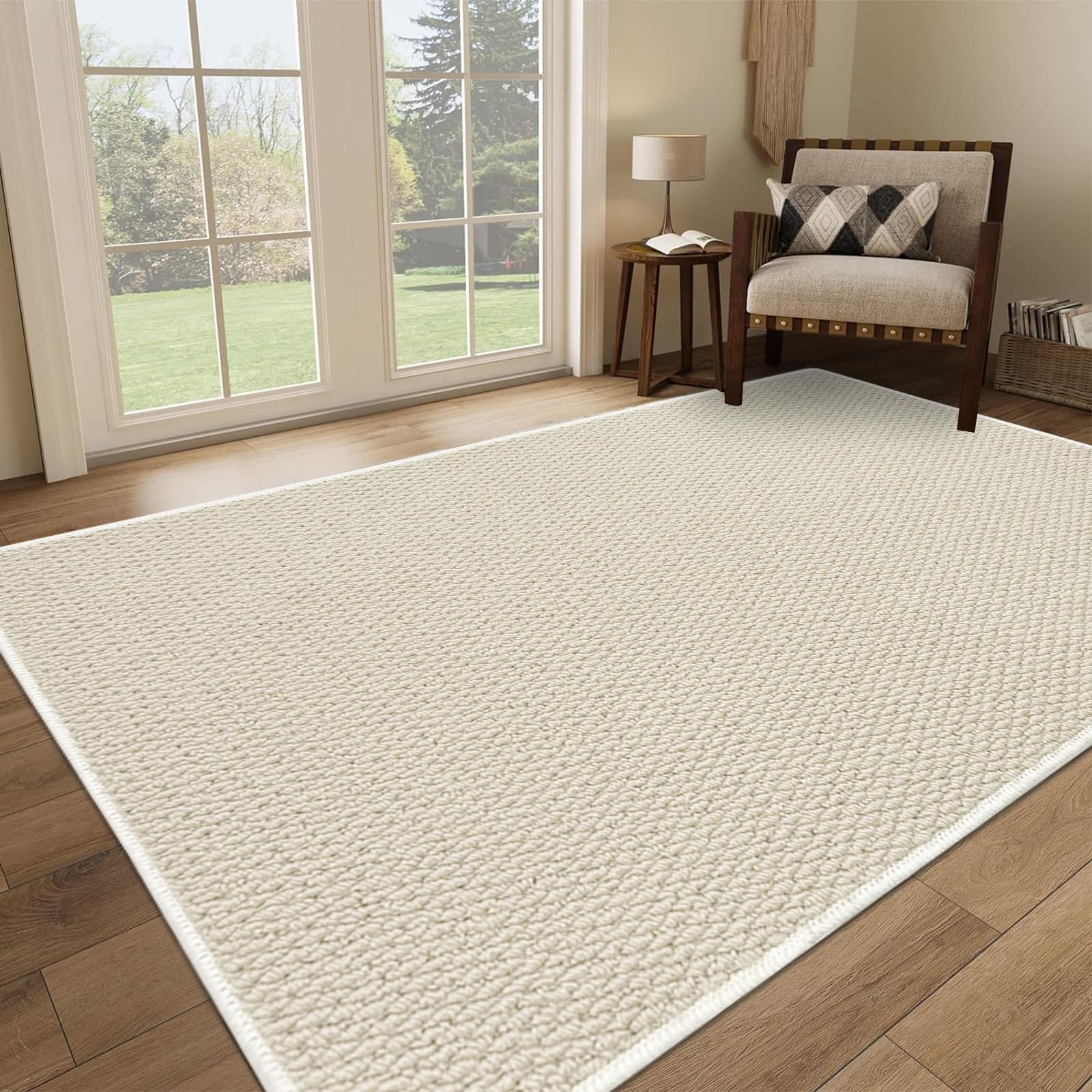 USTIDE Rustic Natural Sisal Rug - Large Chunky Textured Woven for Living Room, Bedroom, Entryway - Nonslip Washable - 150x200cm, White