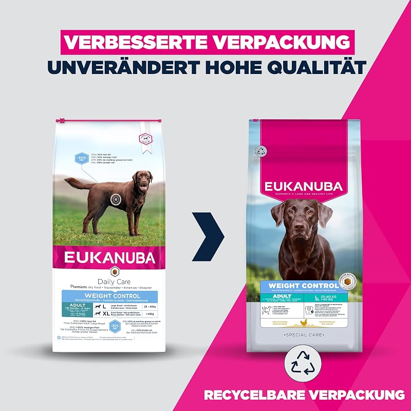Weight Control Hundefutter mit Huhn für große Rassen, 15 kg