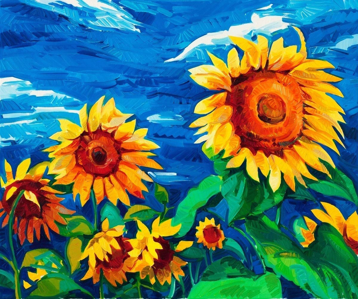 FENGZHU Paint by Numbers Kits for Adult Beginner, DIY Canvas Oil Painting Kit for Adults - Colorful Animal - with Brushes and Acrylic Pigment Without Frame (sunflower)