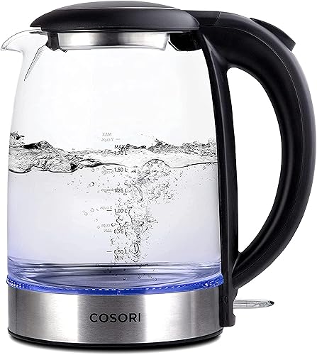 Home & Kitchen - Cosori Electric Kettle, No Plastic Contact With Water, Wide Mouth For Easy Cleaning, Auto Shut Off, 1.7L Tea Kettle & Hot Water Boiler, Water Heater & Teapot, Borosilicate Glass, Black, 1500W
