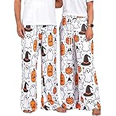 RMCMS Cute Halloween Ghost Pumpkin Print Pajama Pants Sleep Lounge Pjs Bottoms with Pockets (One Piece)