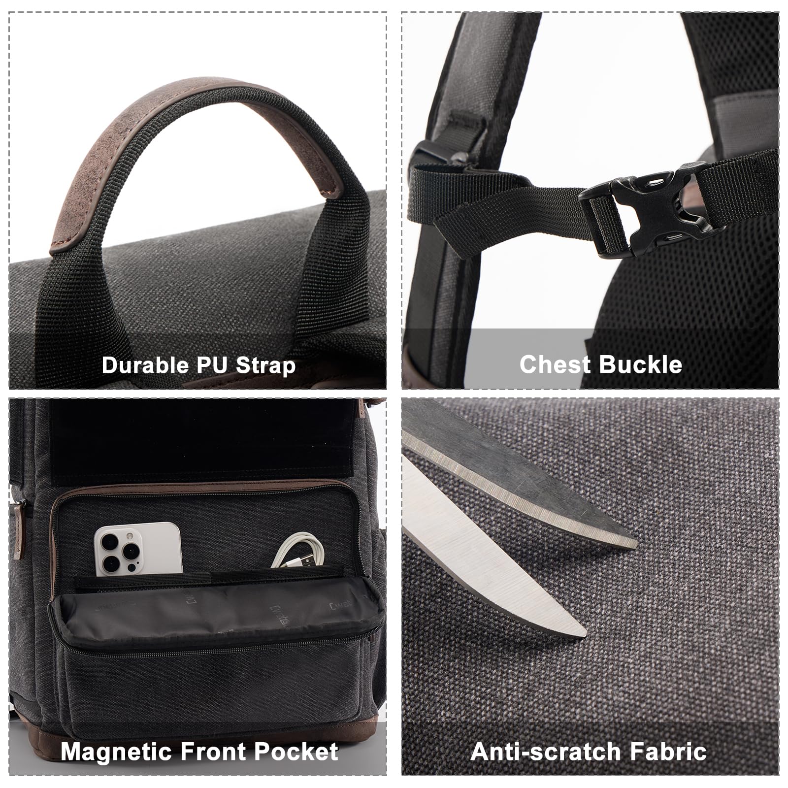 Cwatcun Canvas Camera Backpack, DSLR SLR Camera Bags for Photographers with Waterproof Rain Cover, Camera Case with Laptop Compartment & Tripod Holder for Canon Nikon Sony Fuji Camera & Lenses