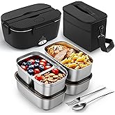 ESOHOT Heated Lunch Box,120W Electric Lunch Box Food Heater with 1.5L 304 Stainless Steel Container,12V/24V/110V Portable Foo