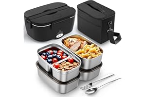 ESOHOT Heated Lunch Box,120W Electric Lunch Box Food Heater with 1.5L 304 Stainless Steel Container,12V/24V/110V Portable Foo