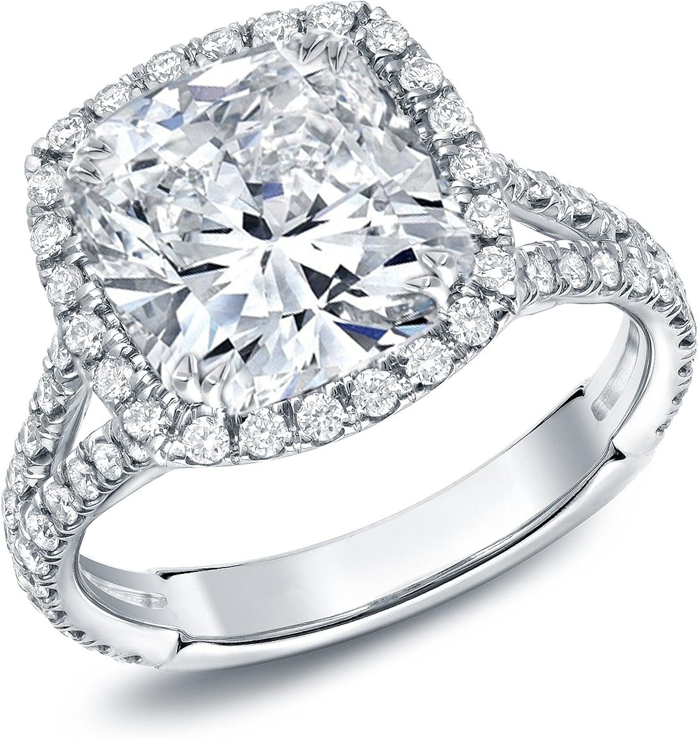 Igi Certified 18k White Gold Cushion Cut Diamond Halo Engagement