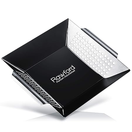 Rawford Grillkorb - Edelstahl Grillschale für Fisch, Fleisch & Gemüse - Gemüsekorb geeignet für alle Arten von Grills - inklu
