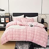 DCSKY Pink Duvet Cover Queen Size, Ultra Soft 3-Piece Boho Seersucker Duvet Cover Set with Zipper Closure, Soft Washed Microfiber Bedding Set (90"x90", 2 Pillowshams)