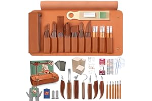 COZYGIFT Wood Carving Kit, 39‑Piece Wood Carving Tools Set with 7 Whittling Knives, 6 Detail Gouges, 3 Basswood Blocks, 12 Ac