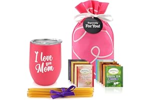 MICHAEL GRACE GIFTS Gifts For Mom - Tea Lovers Gift Basket, Set Includes Temperature Retention Cup 12 Special Blend Teabags & Honey Presented in Beautiful Gift Bag For Mothers Day, Birthday, Get Well, Thinking of You Care Package