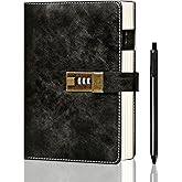 CAGIE Journal with Lock for Men Refillable 192 Lined Pages Locked Journal with Pen A5 Diary with Lock for Writing Travel Gift, 5.7x 8.5 Inches, Black