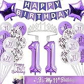 Generic Purple + Lavender 11th Birthday Decorations for Girls, Includes Happy Birthday Banner, Balloons, Silver Crown, Lavender Glitter 11 Year Old Cake Topper and It's My 11th Birthday Sash