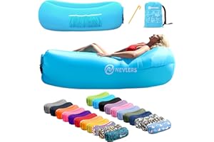 Nevlers Inflatable Lounger | 210T Polyester Inflatable Chair | No-Pump Blow Up Couch | Camping Couch Air Sofa Bed w/ 450 lbs. Cap., Pockets & Matching Bag | Use as Inflatable Couch for Adults & Kids