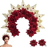 Halloween Headband Decor Rose Flower Headpiece Catrina Costume Halo Crown | Package Includes:1pcs headband and 2pcs floral hair clips,Halo Flower Crown,catrina headpiece,day of the dead flower crown