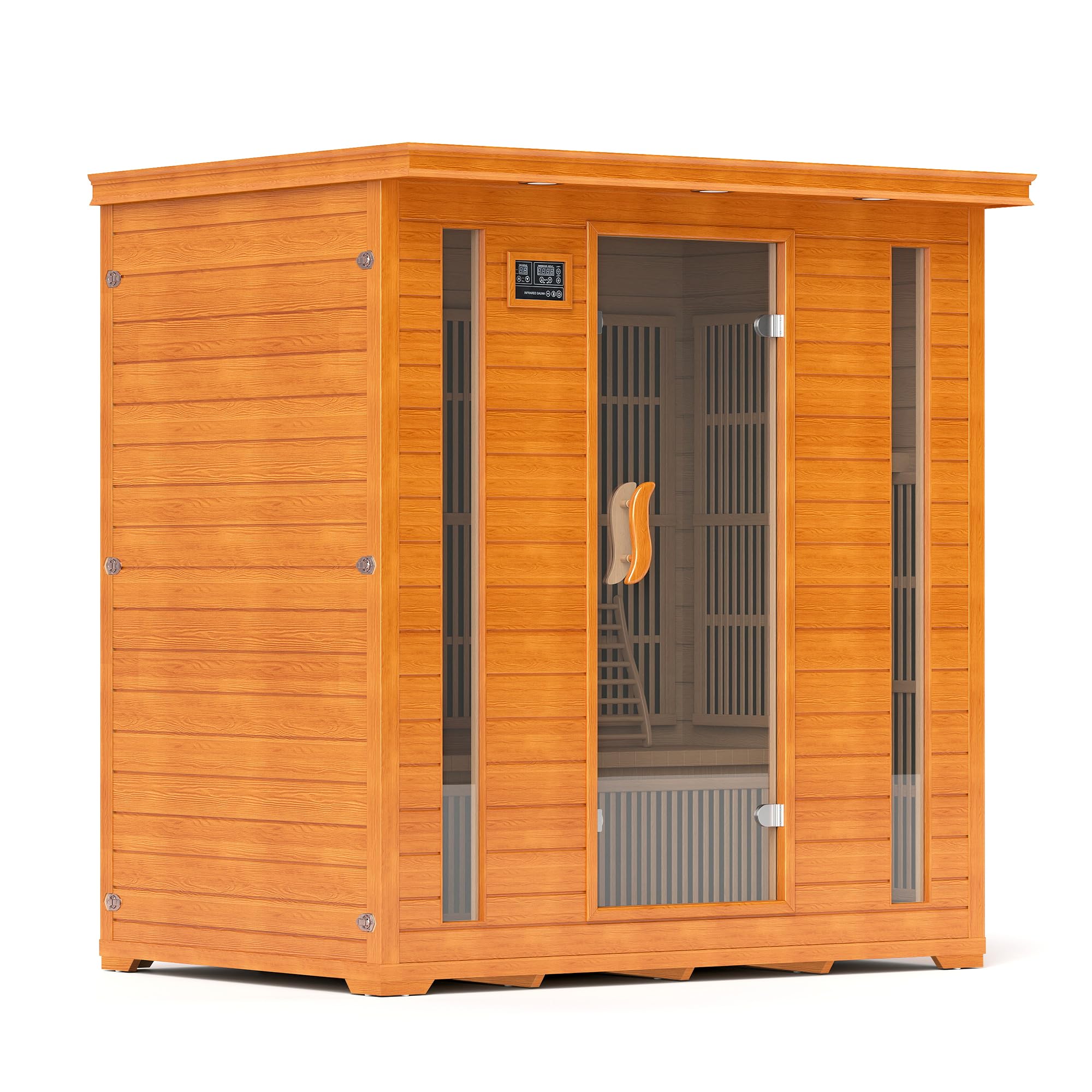 Photo 1 of **Need  to buy an adapter, please see the photos, RESTISLAND 4 Person Far Infrared Sauna Indoor, Low EMF Wooden Sauna at Home with Bluetooth, Therapy Light, LCD Panel. ITS NOT PERMITTED TO RETOUR, NOT REFUNDED.