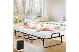 MAMIZO Folding Bed with Mattress, 75" x 31" Cot Size, with Luxurious 4 Inch Thick Memory Foam Mattress and Dust Proof Cover Portable Rollaway Bed, Easy Storage Foldable Bed