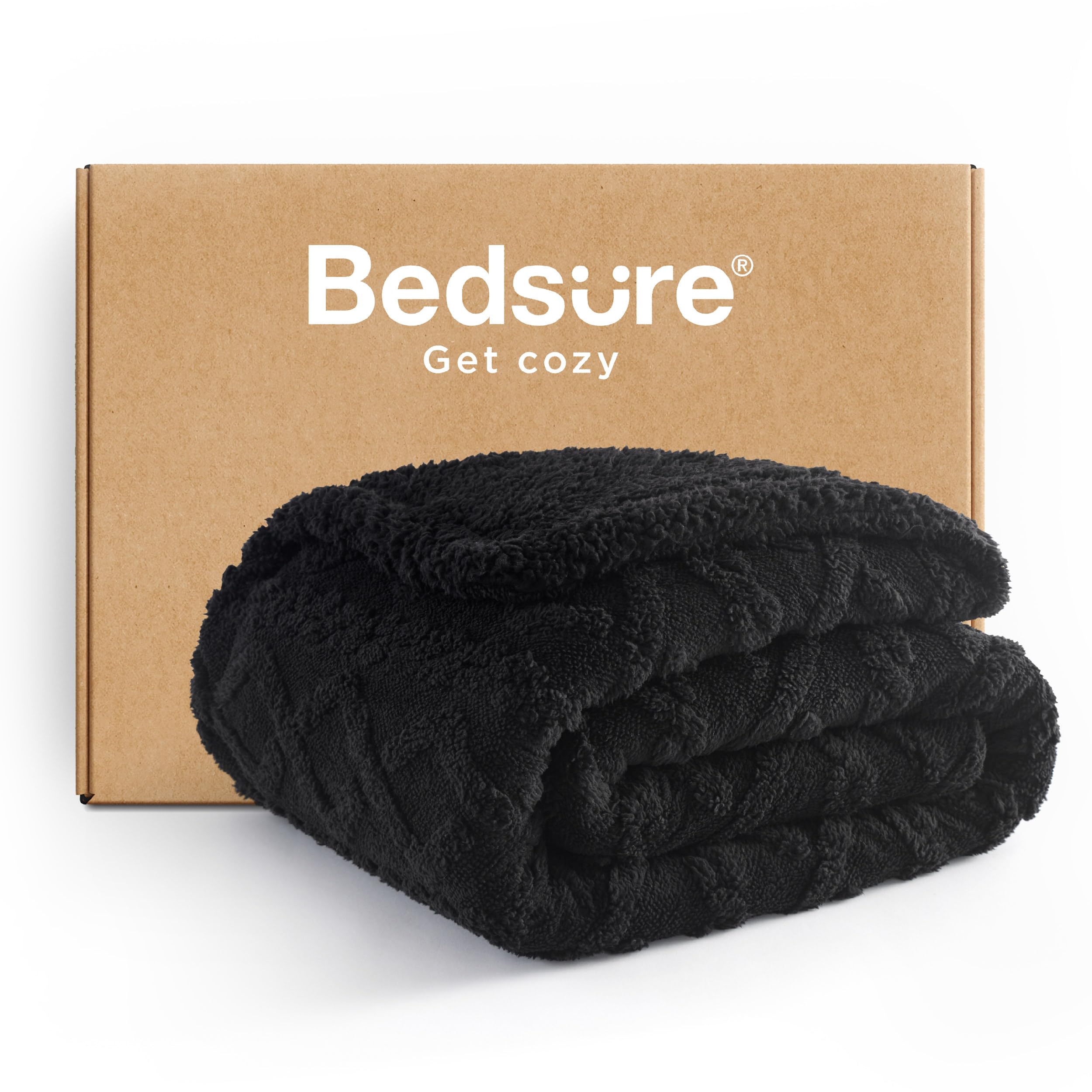 Bedsure Gentlesoft Sherpa Fleece Blanket Twin Size for Bed - Fluffy & Cozy Cable Jacquard Tufted for Women Gift, Thick and Warm Blankets for Winter, Black, 60x80 Inches Image Bedsure Gentlesoft Sherpa Fleece Blanket Twin Size for Bed - Fluffy & Cozy Cable Jacquard Tufted for Women Gift, Thick and Warm Blankets for Winter, Black, 60x80 Inches Image