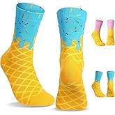 Glitopper Ice Cream Drip Baseball Socks 67 Funny Socks for Women Summer Colorful Novelty Crew Cotton Stockings Crazy Gifts