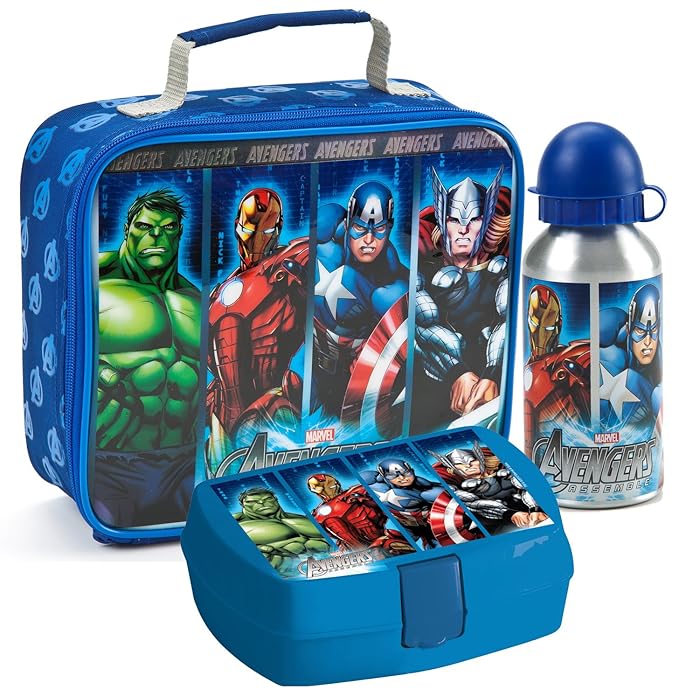Marvel Avengers Lunch Bag and Sports Bottle and Lunch Box, MultiColour